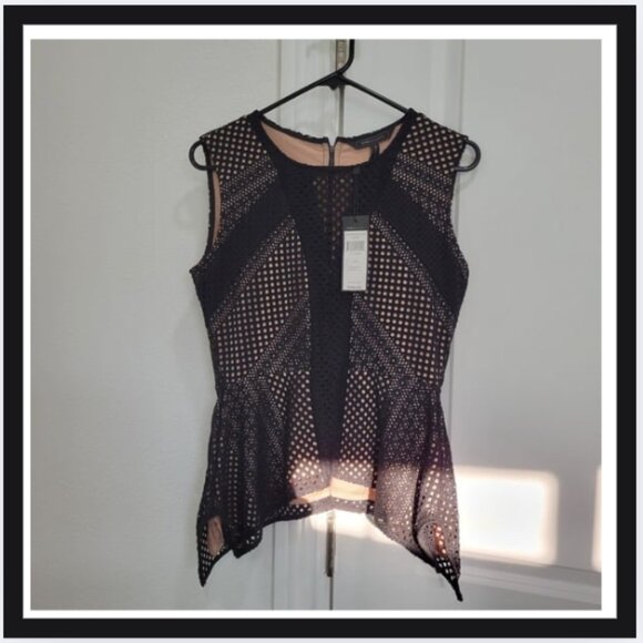 NWT BCBGMAXAZRIA Dalina Lace Peplum Top - Picture 2 of 5